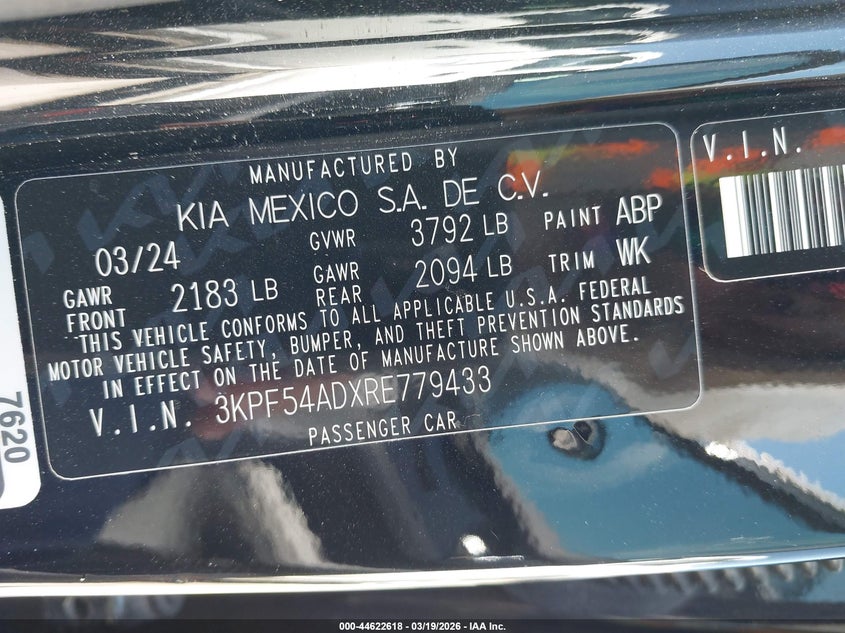 VIN 3KPF54ADXRE779433 2024 KIA FORTE GT-LINE