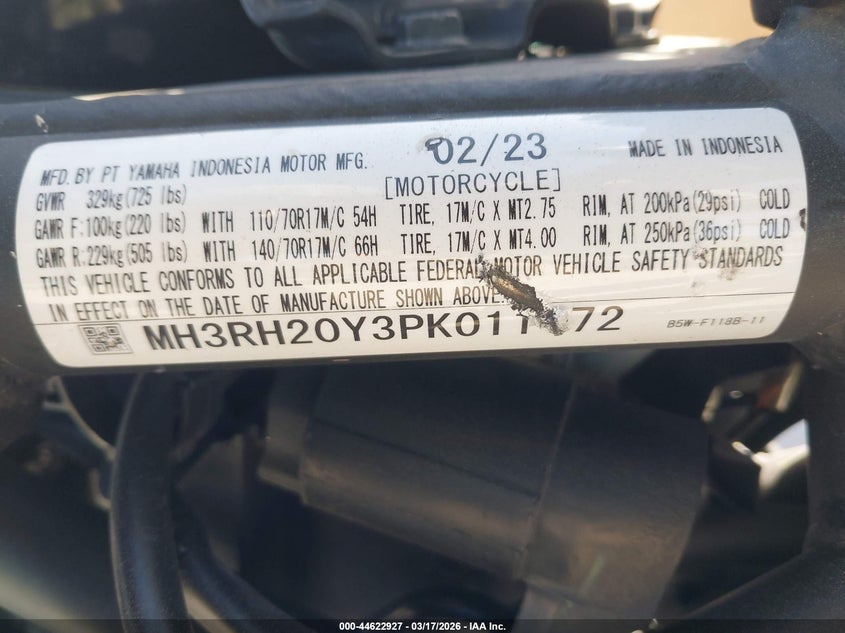 2023 Yamaha Mt-03 VIN: MH3RH20Y3PK011172 Lot: 44622927