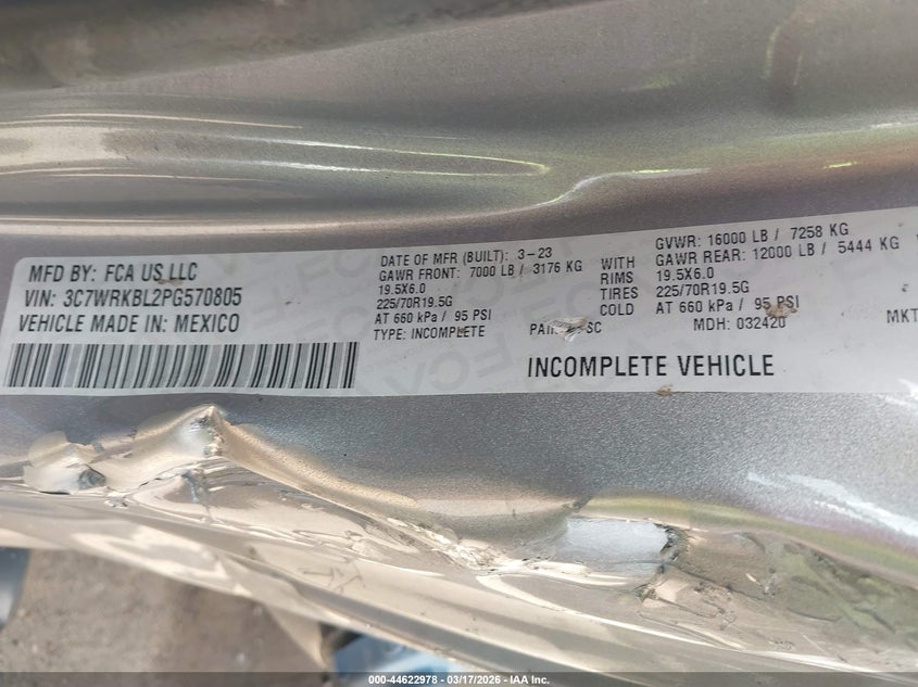 2023 Ram Ram 4500 Chassis Tradesman/Slt silver Lot 111044622978 Vin 3C7WRKBL2PG570805