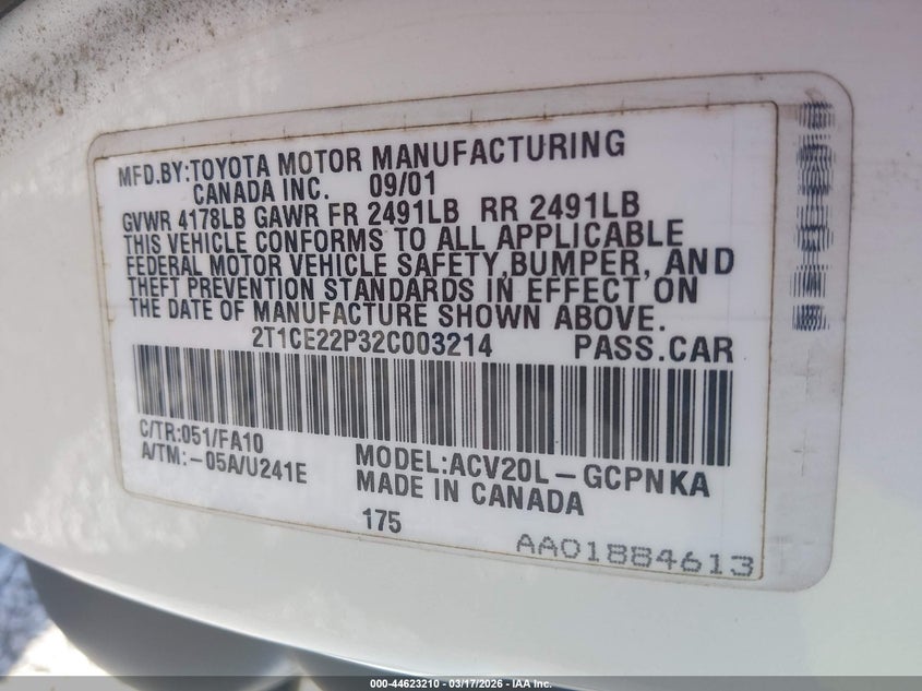 2002 Toyota Camry Solara Se VIN: 2T1CE22P32C003214 Lot: 44623210