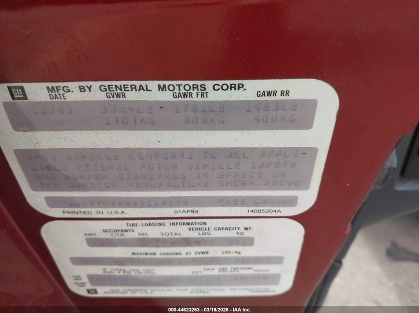 1986 Chevrolet Corvette VIN: 1G1YY0789G5117153 Lot: 44623263