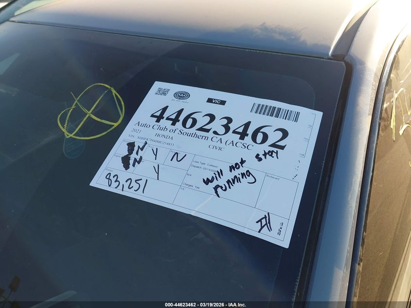 VIN SHHFK7H40MU214853 2021 HONDA CIVIC SPORT