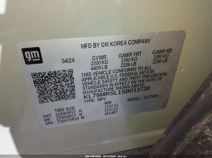 2025 Chevrolet Trailblazer Awd Lt VIN: KL79MRSL1SB013738 Lot: 44623699