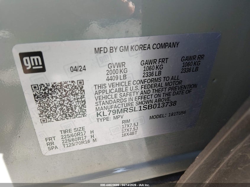 2025 Chevrolet Trailblazer Awd Lt VIN: KL79MRSL1SB013738 Lot: 44623699