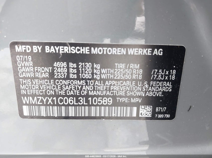2020 Mini Countryman Cooper S VIN: WMZYX1C06L3L10589 Lot: 44625985