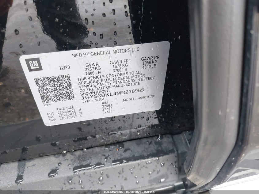 2021 Cadillac Escalade 2Wd Premium Luxury VIN: 1GYS3BKL4MR238965 Lot: 44626200