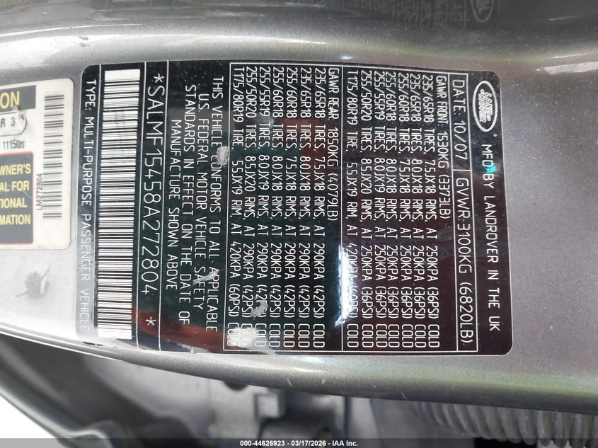 2008 Land Rover Range Rover Hse VIN: SALMF15458A272804 Lot: 44626923