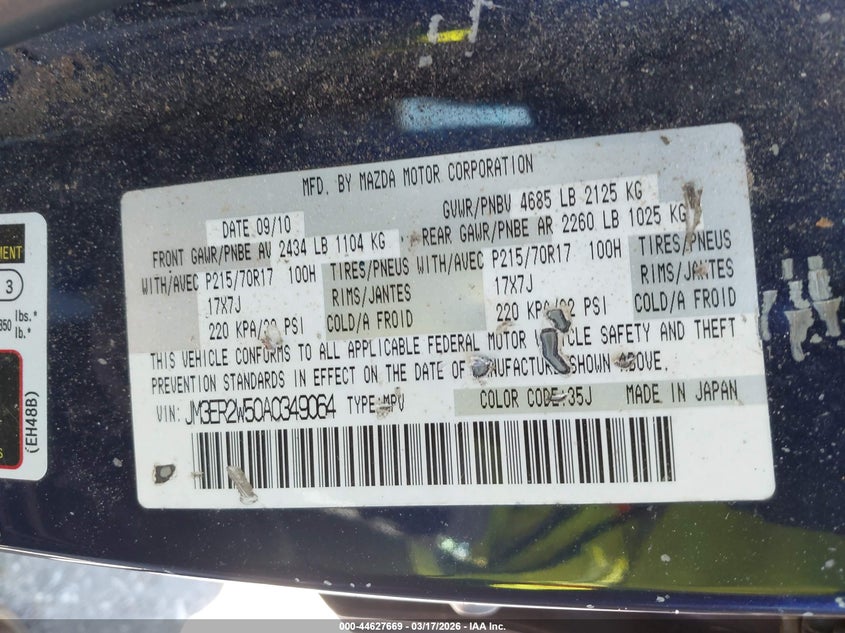 2010 Mazda Cx-7 I Sv VIN: JM3ER2W50A0349064 Lot: 44627669