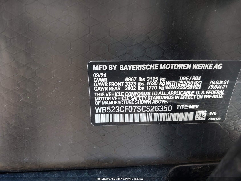 2025 BMW Ix xDrive50 VIN: WB523CF07SCS26350 Lot: 44627715