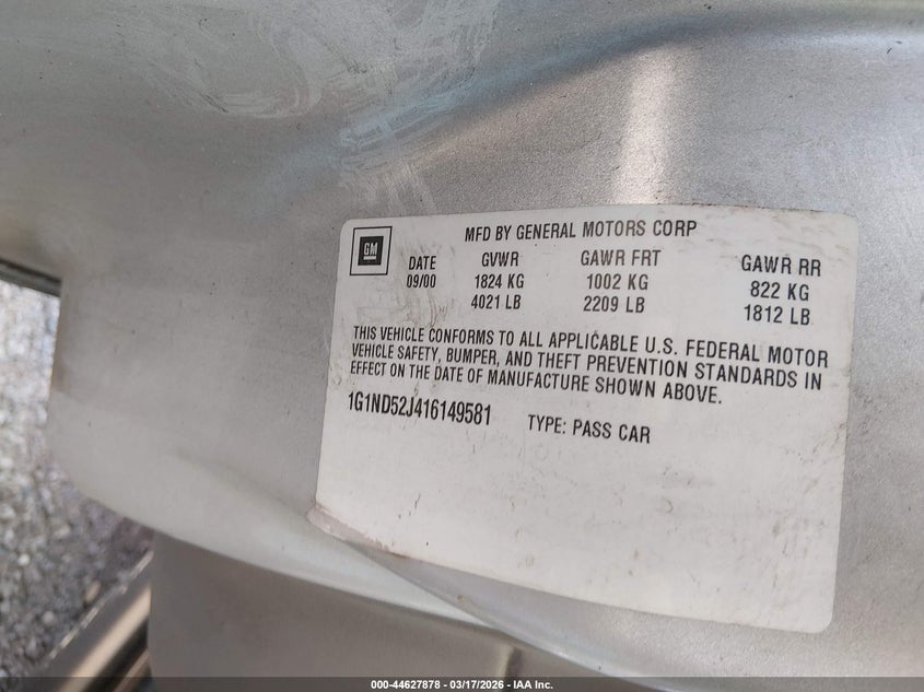 2001 Chevrolet Malibu VIN: 1G1ND52J416149581 Lot: 44627878