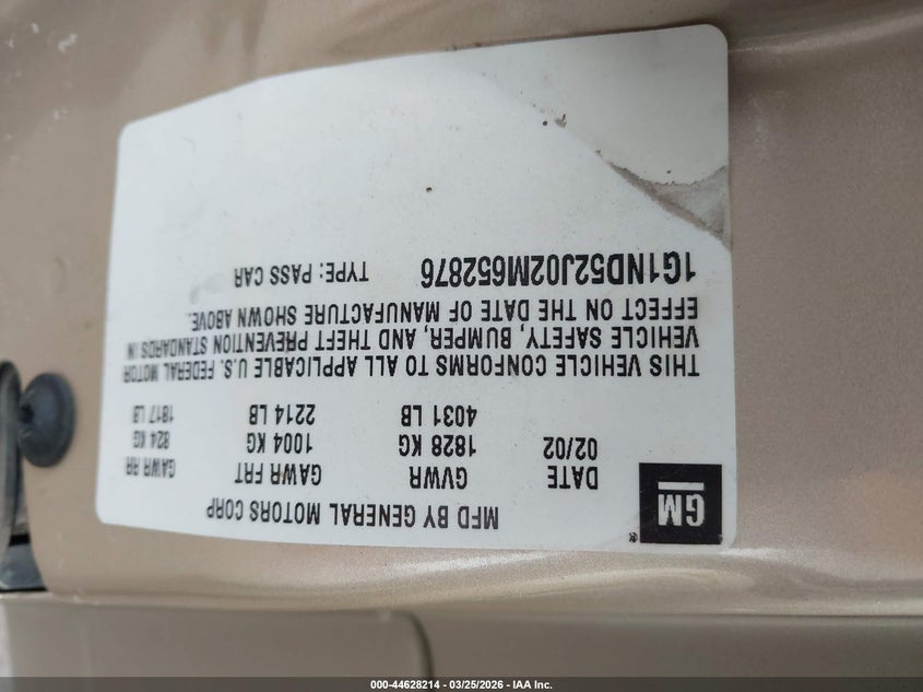 2002 Chevrolet Malibu VIN: 1G1ND52J02M652876 Lot: 44628214