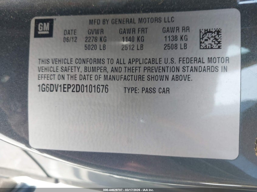 2013 Cadillac Cts-V VIN: 1G6DV1EP2D0101676 Lot: 44629707