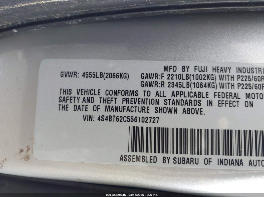 2005 Subaru Baja Sport VIN: 4S4BT62C556102727 Lot: 44629945