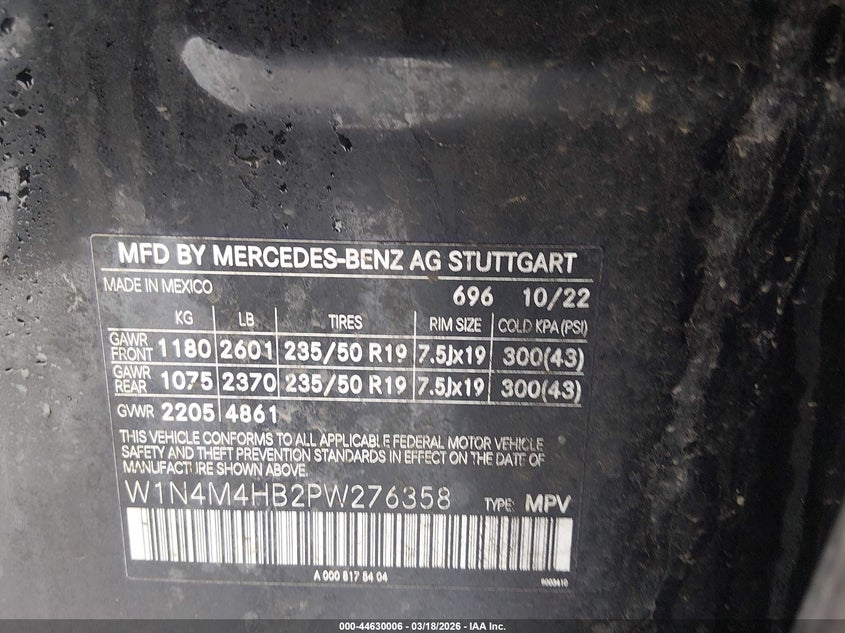 2023 Mercedes-Benz Glb 250 4Matic VIN: W1N4M4HB2PW276358 Lot: 44630006