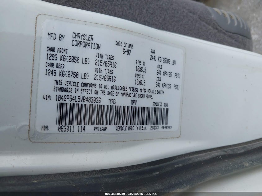 1997 Dodge Grand Caravan Es/Le VIN: 1B4GP54L5VB483036 Lot: 44630239