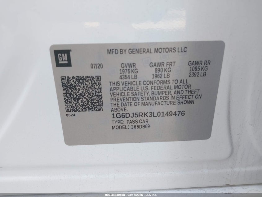 2020 Cadillac Ct4 Luxury VIN: 1G6DJ5RK3L0149476 Lot: 44630498