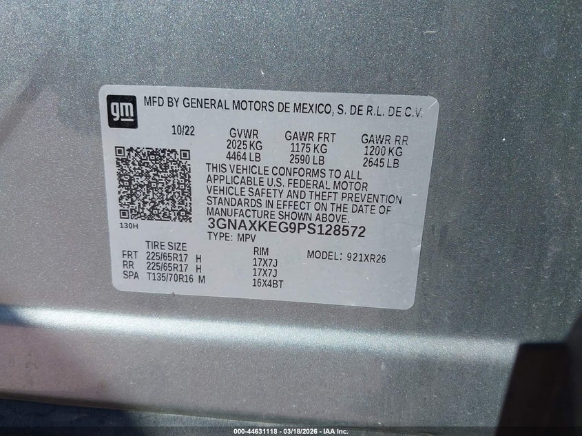 2023 CHEVROLET EQUINOX VIN: 3GNAXKEG9PS128572