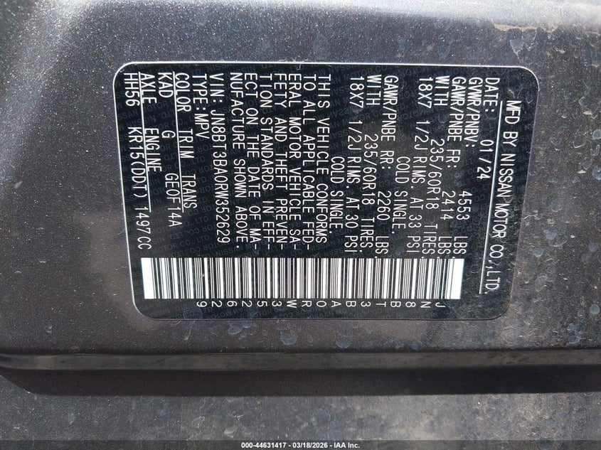 VIN JN8BT3BA0RW352629 2024 NISSAN ROGUE SV FWD