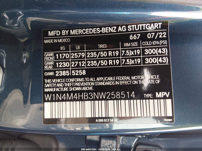 2022 Mercedes-Benz Glb 250 4Matic VIN: W1N4M4HB3NW258514 Lot: 44631593