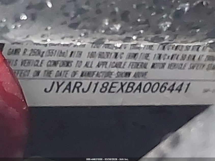 2011 Yamaha Fz6 R VIN: JYARJ18EXBA006441 Lot: 44631858