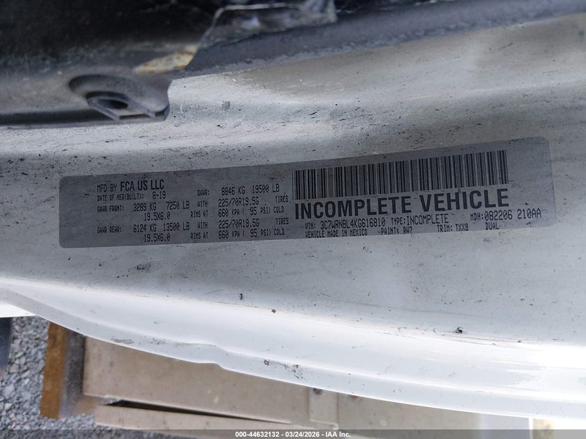 2019 Ram 5500 Chassis Tradesman/Slt VIN: 3C7WRNBL4KG616810 Lot: 44632132