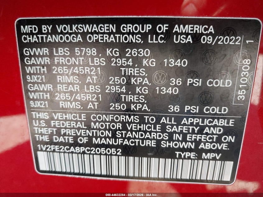 2023 Volkswagen Atlas Cross Sport 3.6L V6 Sel Premium R-Line VIN: 1V2FE2CA8PC205052 Lot: 44632284