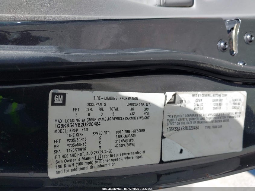 2002 Cadillac Seville Sls VIN: 1G6KS54Y82U220484 Lot: 44632763