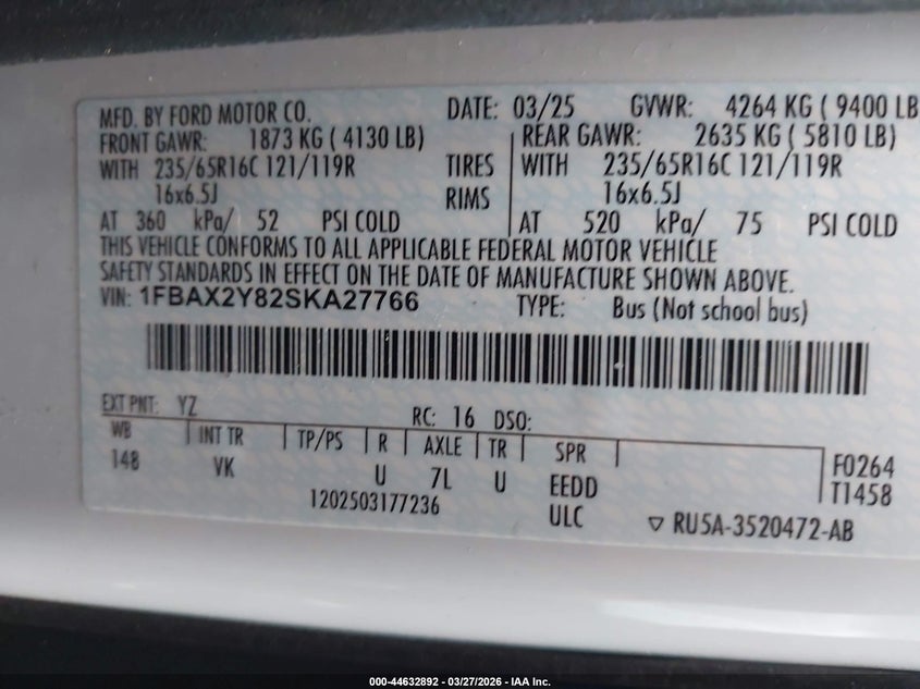 2025 FORD TRANSIT WAGON 3.5L V-6 DI, DOHC, VVT, 275HP