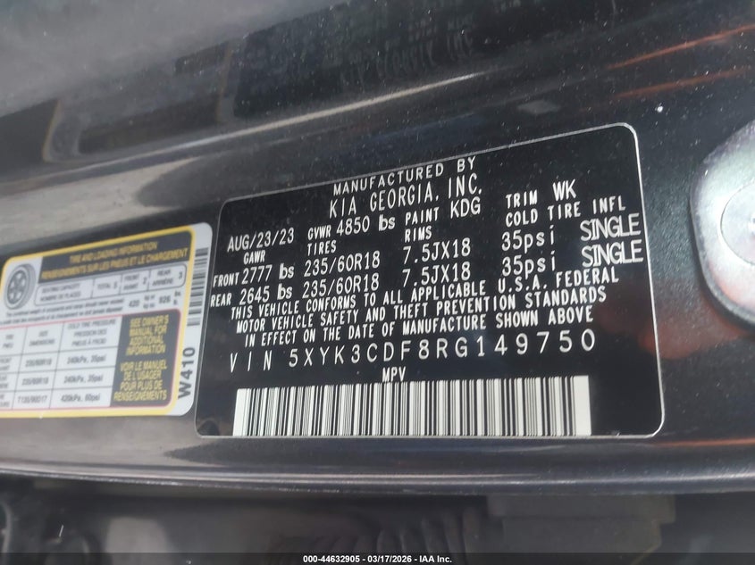 2024 KIA SPORTAGE(VIN: 5XYK3CDF8RG149750