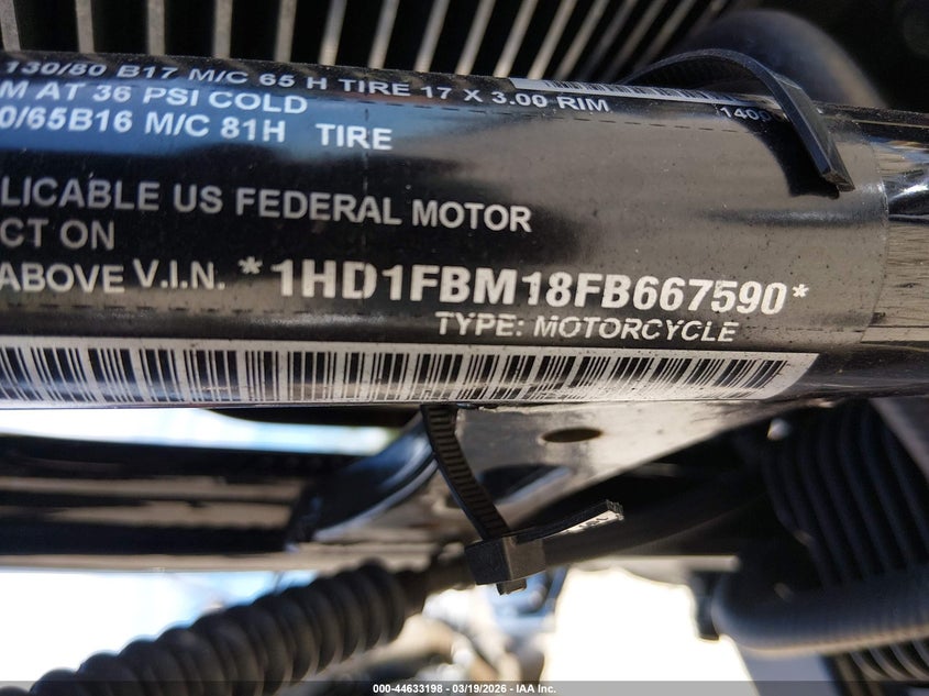 2015 Harley-Davidson Flhr Road King VIN: 1HD1FBM18FB667590 Lot: 44633198