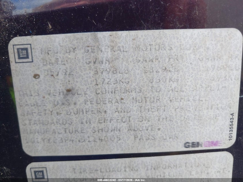 1992 Chevrolet Corvette VIN: 1G1YY23P4N5114005 Lot: 44633240