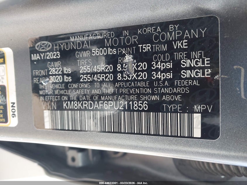 2023 Hyundai Ioniq 5 Limited VIN: KM8KRDAF6PU211856 Lot: 44633301