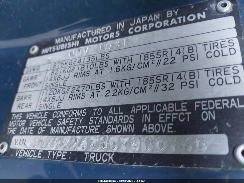 1982 Dodge D50 VIN: JB7FP2473CY800760 Lot: 44633647