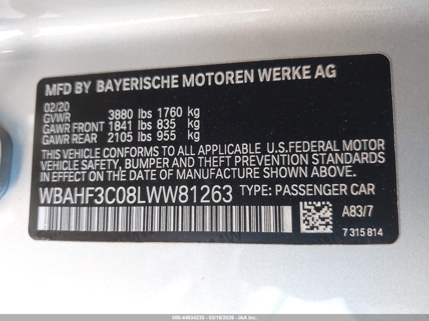 2020 BMW Z4 Sdrive30I VIN: WBAHF3C08LWW81263 Lot: 44634230