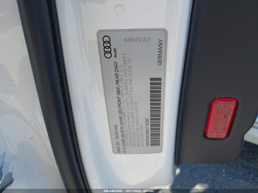 2019 Audi A7 55 Premium VIN: WAUP2AF28KN119280 Lot: 44635361