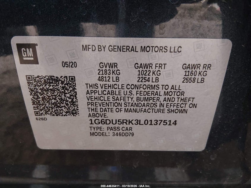 2020 Cadillac Ct5 Sport VIN: 1G6DU5RK3L0137514 Lot: 44635411