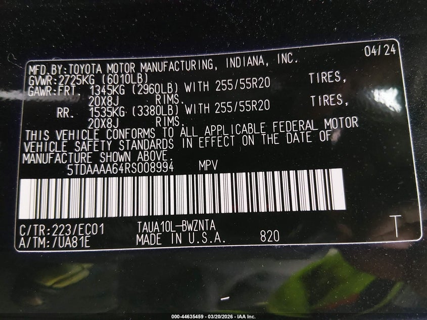 2024 Lexus Tx 350 VIN: 5TDAAAA64RS008994 Lot: 44635459