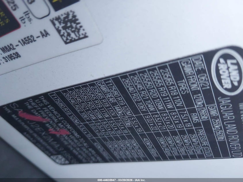 2021 Land Rover Range Rover Velar P250 S VIN: SALYJ2EX2MA319538 Lot: 44635947