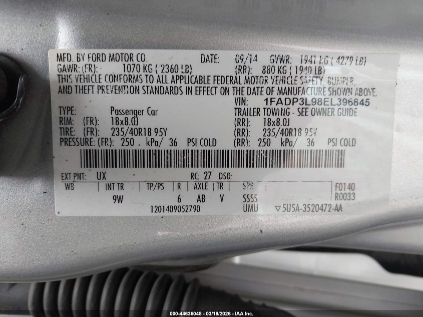 2014 Ford Focus St VIN: 1FADP3L98EL396845 Lot: 44636048