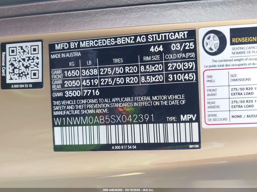 2025 Mercedes-Benz G 580E VIN: W1NWM0AB5SX042391 Lot: 44636360