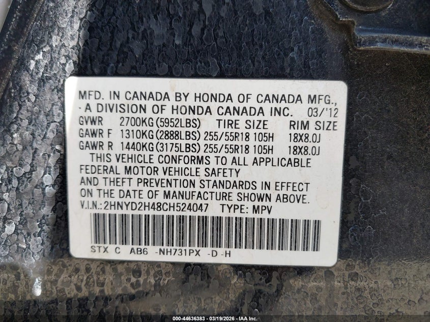 2012 Acura Mdx 3.7 Mdx Technology Package black Lot 111044636383 Vin 2HNYD2H48CH524047