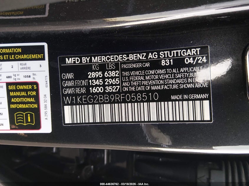 2024 Mercedes-Benz Eqe 350+ VIN: W1KEG2BB9RF058510 Lot: 44636762