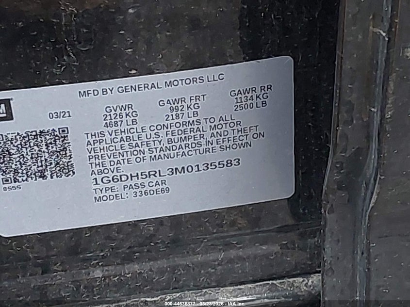 2021 CADILLAC CT4 2.7L I-4 DI, DOHC, V(VIN: 1G6DH5RL3M0135583