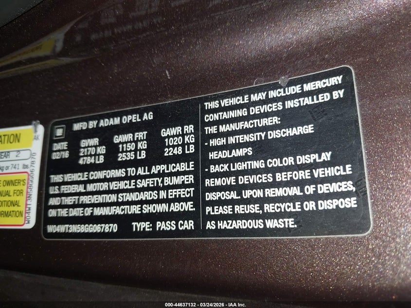 2016 Buick Cascada Premium VIN: W04WT3N58GG067870 Lot: 44637132