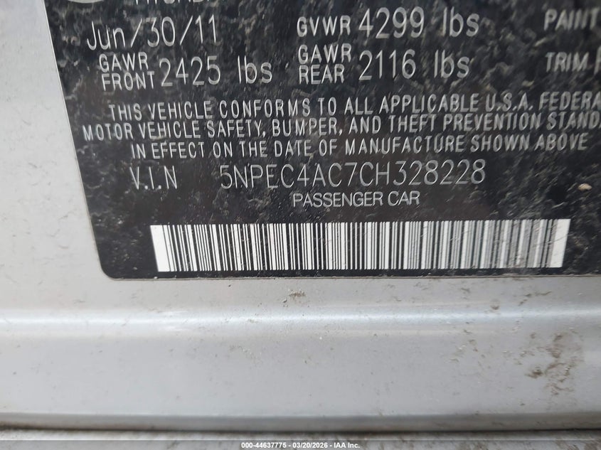 2012 Hyundai Sonata 2.4 Se silver Lot 111044637775 Vin 5NPEC4AC7CH328228