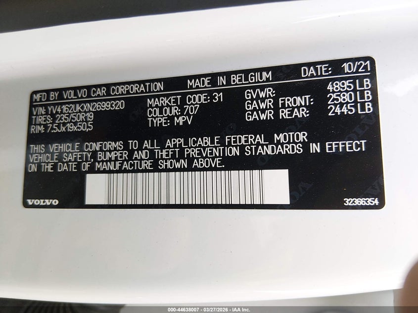 2022 Volvo Xc40 T5 Momentum VIN: YV4162UKXN2699320 Lot: 44638007