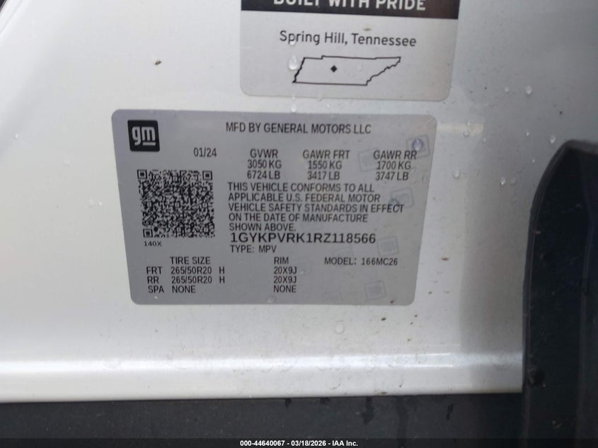 2024 Cadillac Lyriq Sport W/1Sj VIN: 1GYKPVRK1RZ118566 Lot: 44640067