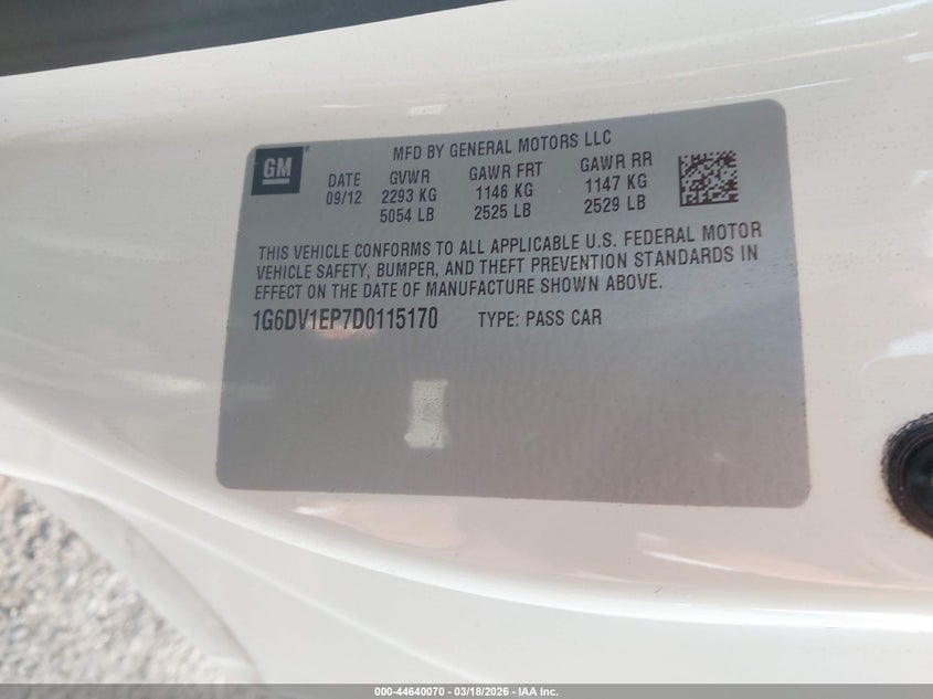 2013 Cadillac Cts-V VIN: 1G6DV1EP7D0115170 Lot: 44640070