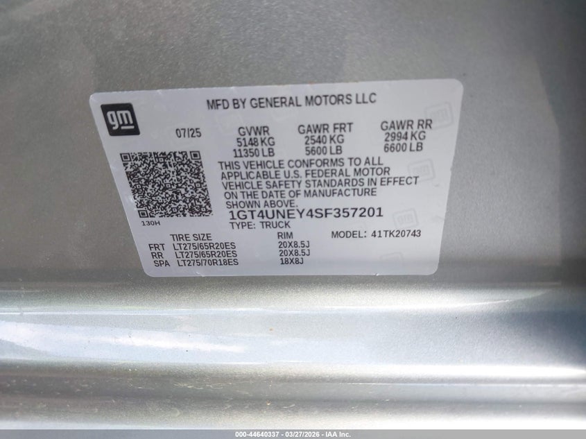 2025 Gmc Sierra 2500Hd 4Wd Standard Bed Slt grey Lot 111044640337 Vin 1GT4UNEY4SF357201