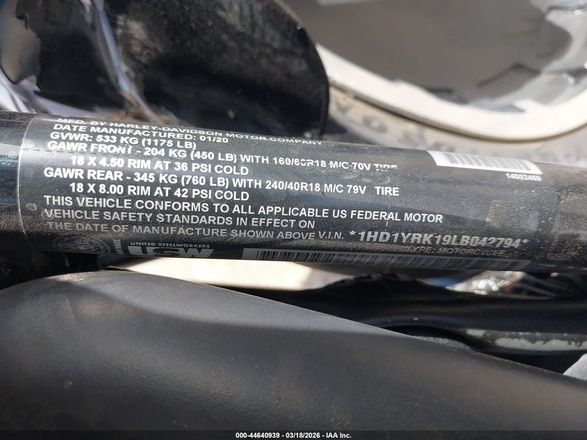 2020 Harley-Davidson Flfbsanv VIN: 1HD1YRK19LB042794 Lot: 44640939